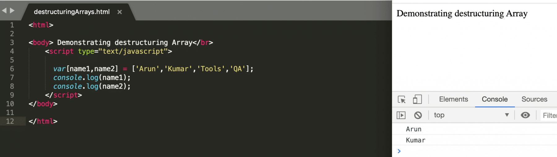 What is javascript destructuring and different ways to perform